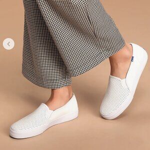 Keds Double Decker Perforated White Leather Slip-On Sneakers Women's 8.5